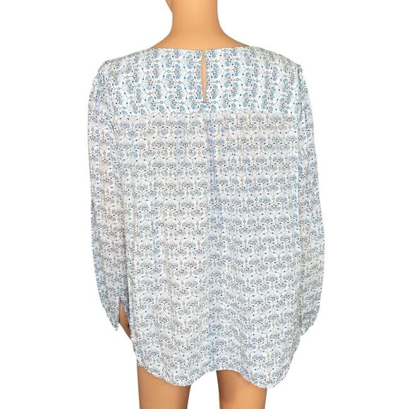 Loft Plus Blue Patterned Long Sleeve Blouse Rounded Neckline Womens Size 16 - Picture 3 of 6